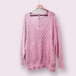 Free People Open Knit Alpaca-blend v-neck tunic sweater Lilac size M